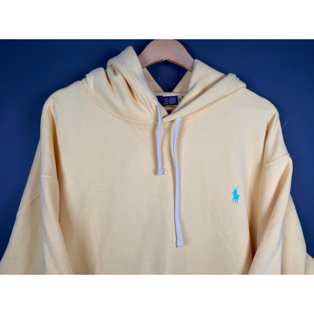 Polo Ralph Lauren Mens 2XLT Yellow Fleece Hoodie Turquoise Pony Logo
